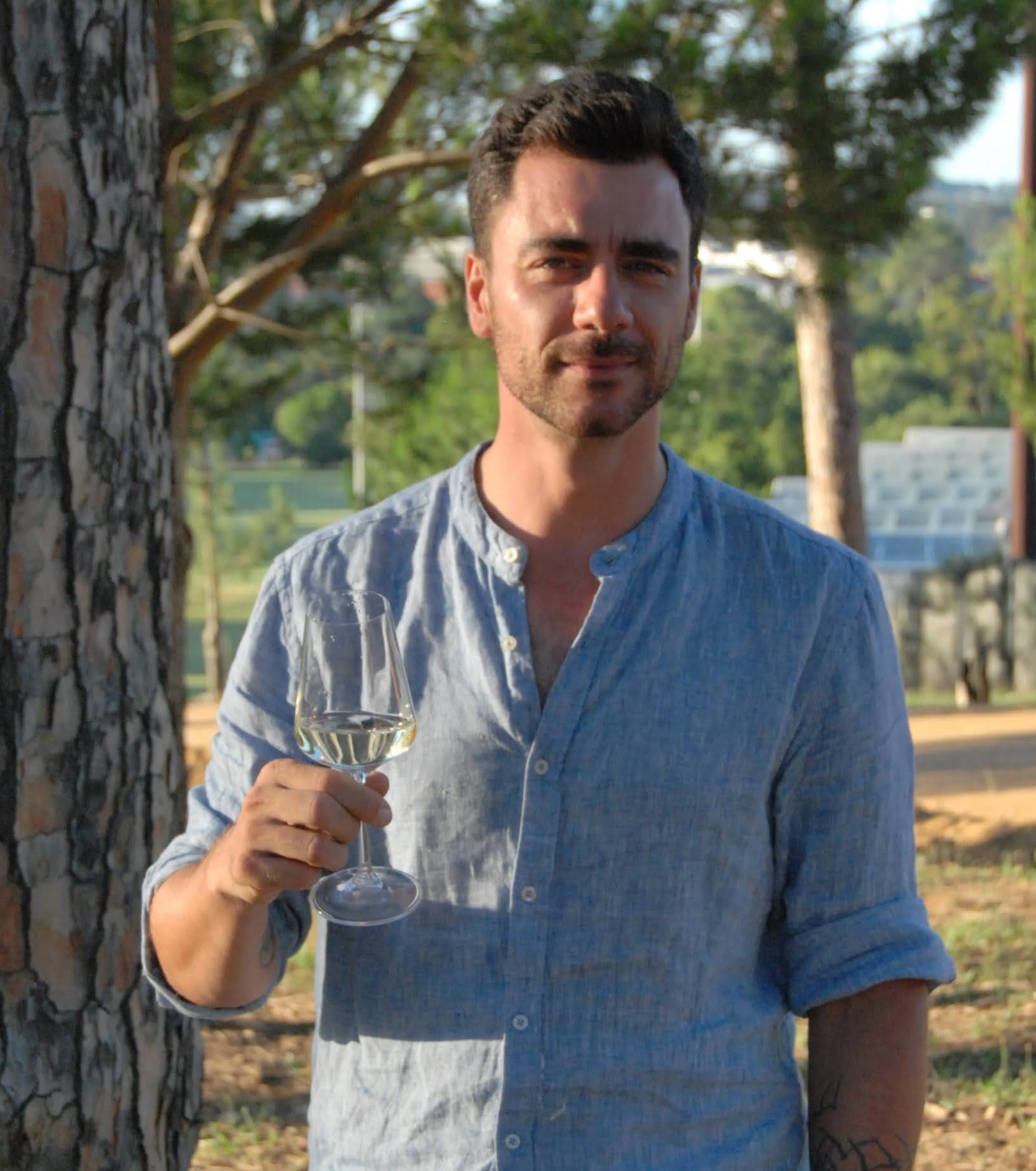 Marinus Wijnbeek, MyWineTour guide, holding a glass of white wine in Stellenbosch